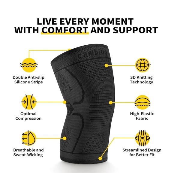 CAMBIVO 2 Pack Knee Braces for Knee Pain, Knee Compression Sleeve (Black-M) - Picture 3 of 4